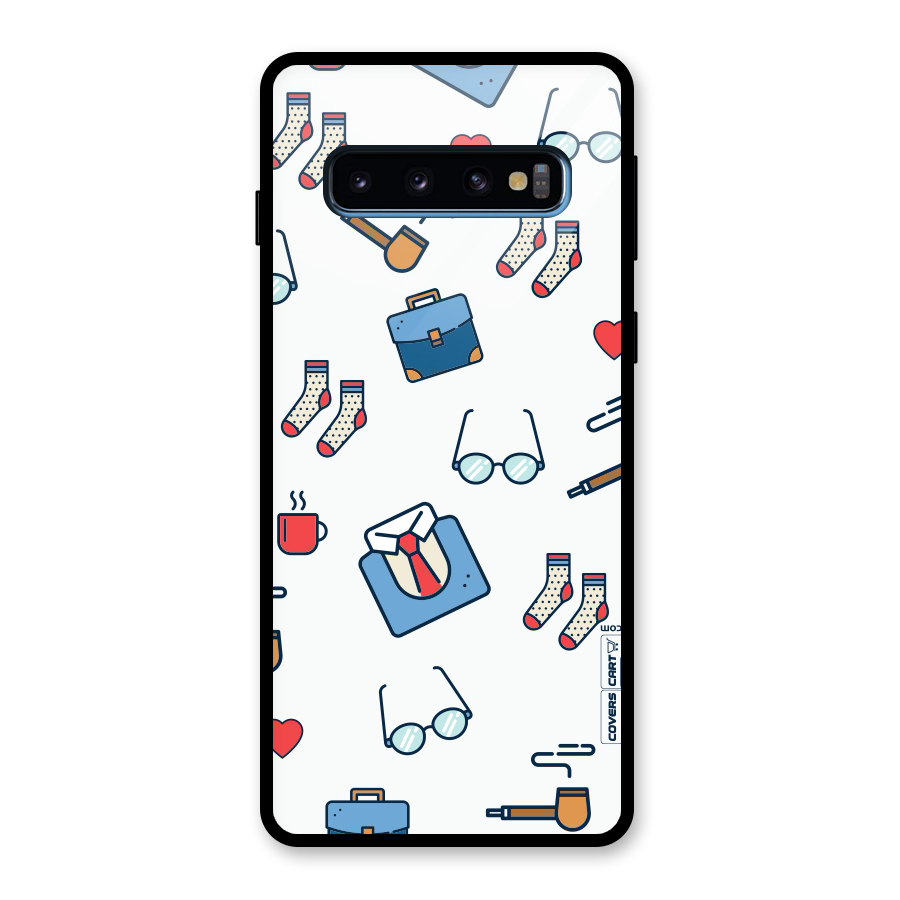 Shirt Spectacles Pattern Glass Back Case for Galaxy S10