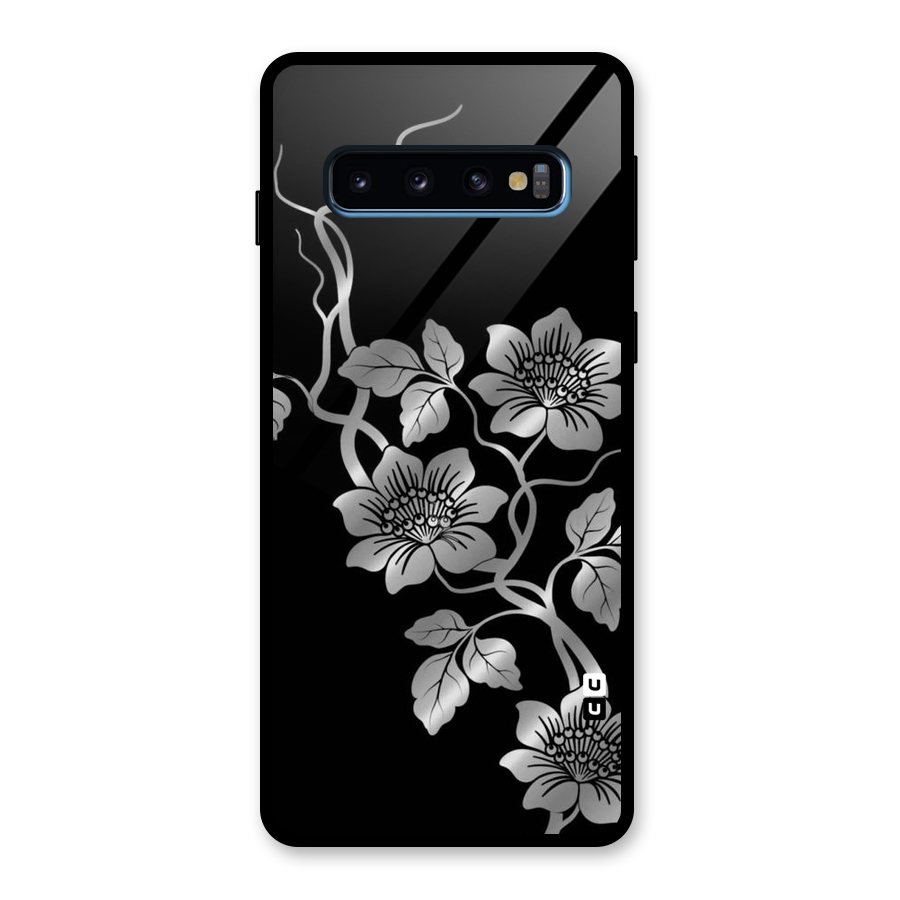 Silver Grey Flowers Glass Back Case for Galaxy S10
