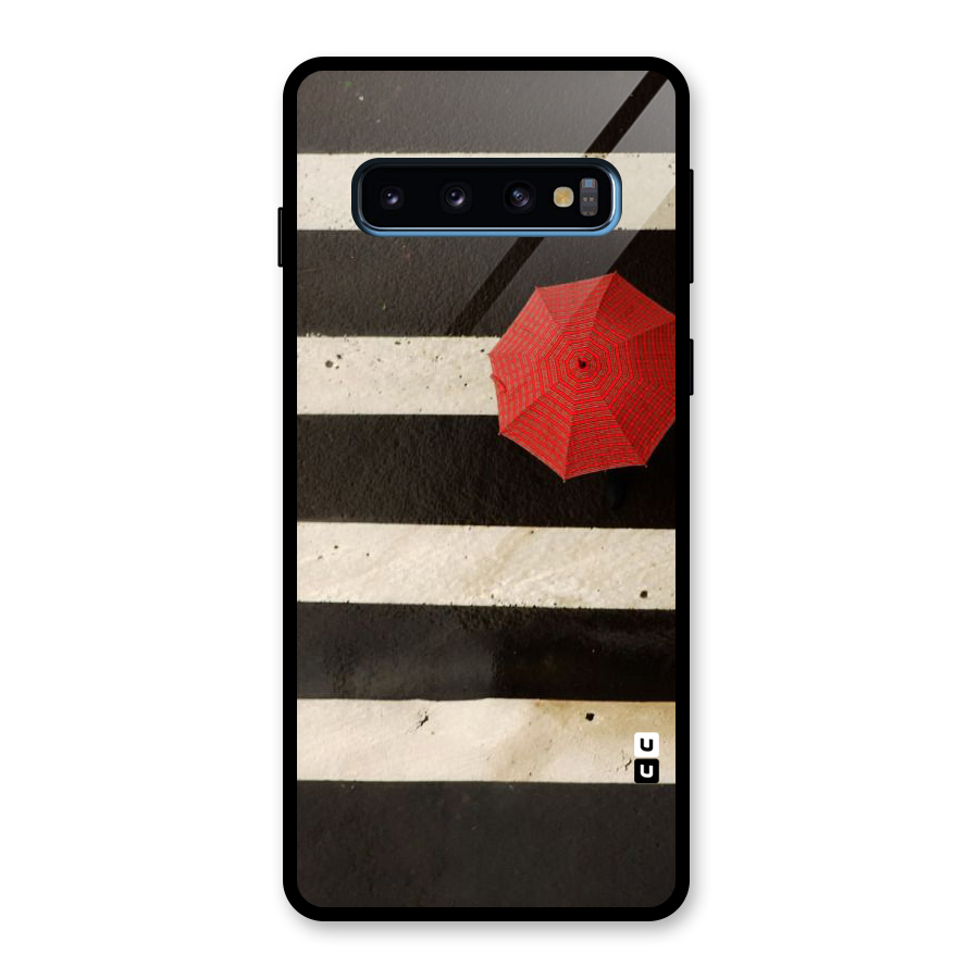 Single Red Umbrella Stripes Glass Back Case for Galaxy S10