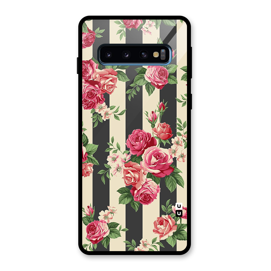 Stripes And Floral Glass Back Case for Galaxy S10