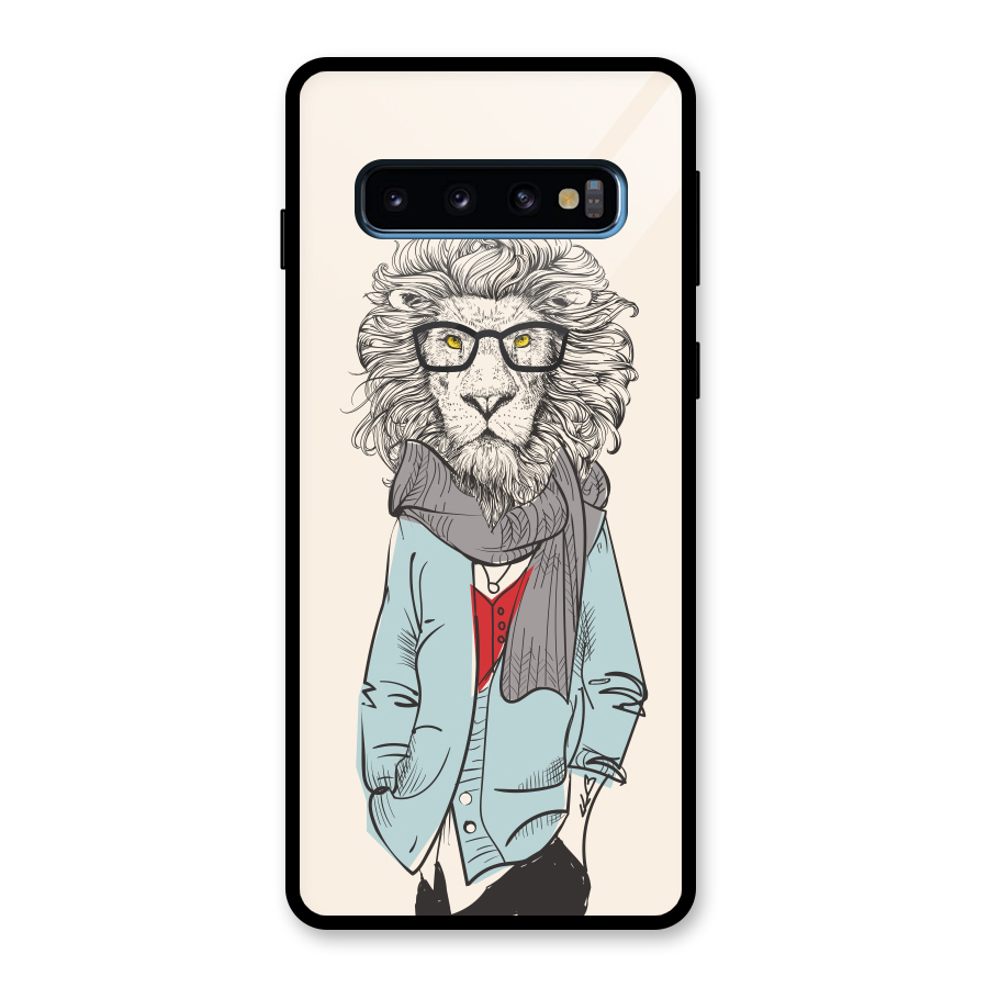 Stylish Lion Glass Back Case for Galaxy S10
