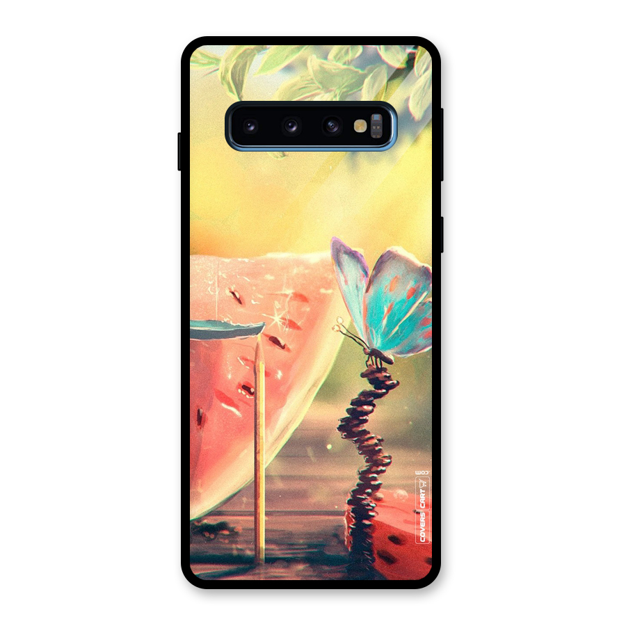 Watermelon Butterfly Glass Back Case for Galaxy S10