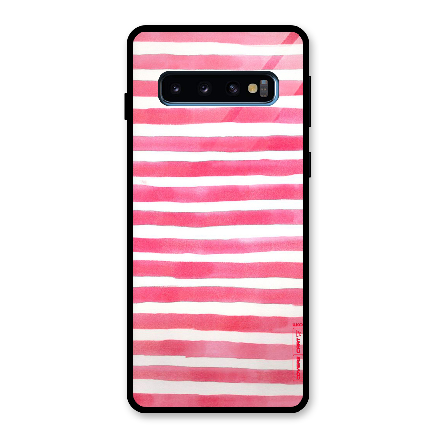 White And Pink Stripes Glass Back Case for Galaxy S10