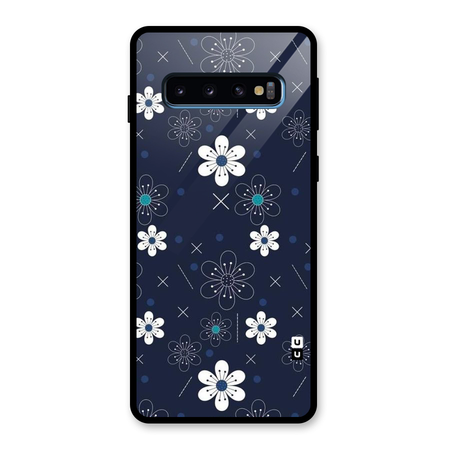 White Floral Shapes Glass Back Case for Galaxy S10