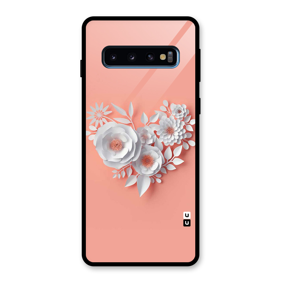 White Paper Flower Glass Back Case for Galaxy S10