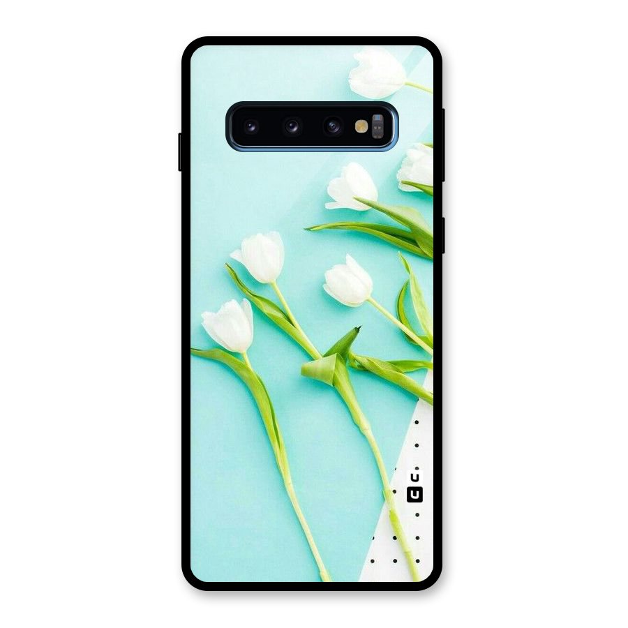 White Tulips Glass Back Case for Galaxy S10