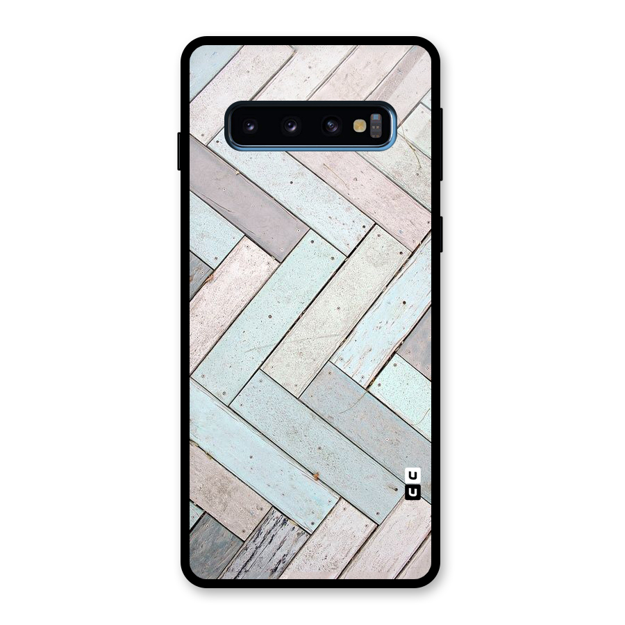 Wooden ZigZag Design Glass Back Case for Galaxy S10