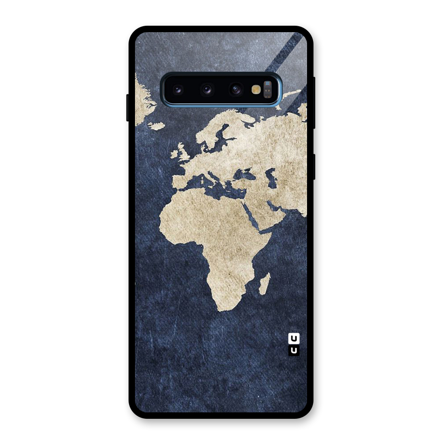 World Map Blue Gold Glass Back Case for Galaxy S10