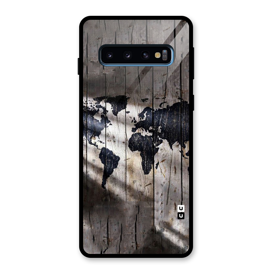 World Map Wood Design Glass Back Case for Galaxy S10
