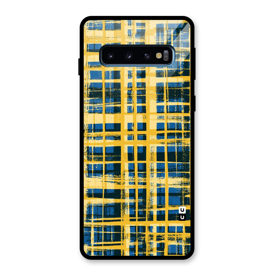 Yellow Rugged Check Design Glass Back Case for Galaxy S10
