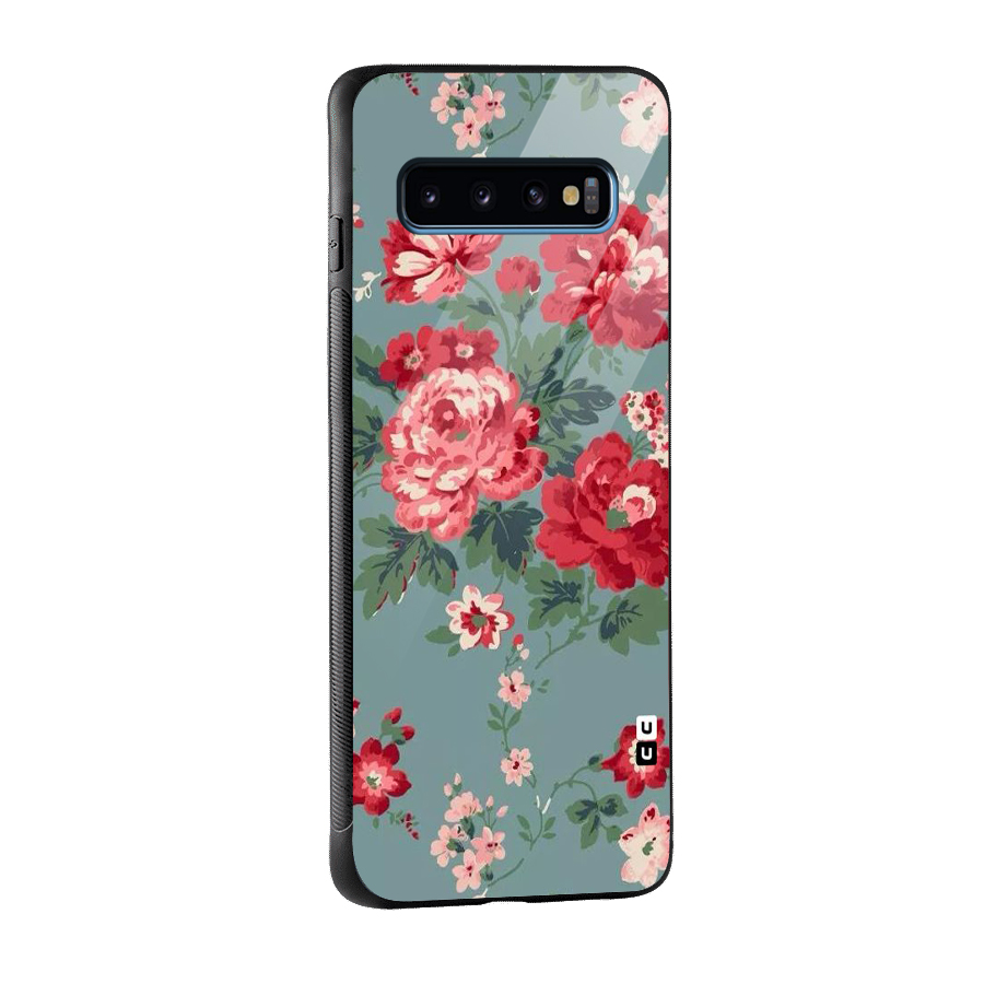 Aesthetic Floral Red Glass Back Case for Galaxy S10