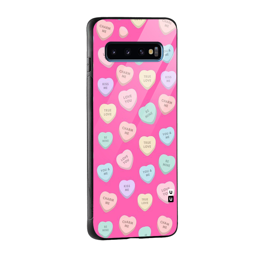 Be Mine Hearts Pattern Glass Back Case for Galaxy S10
