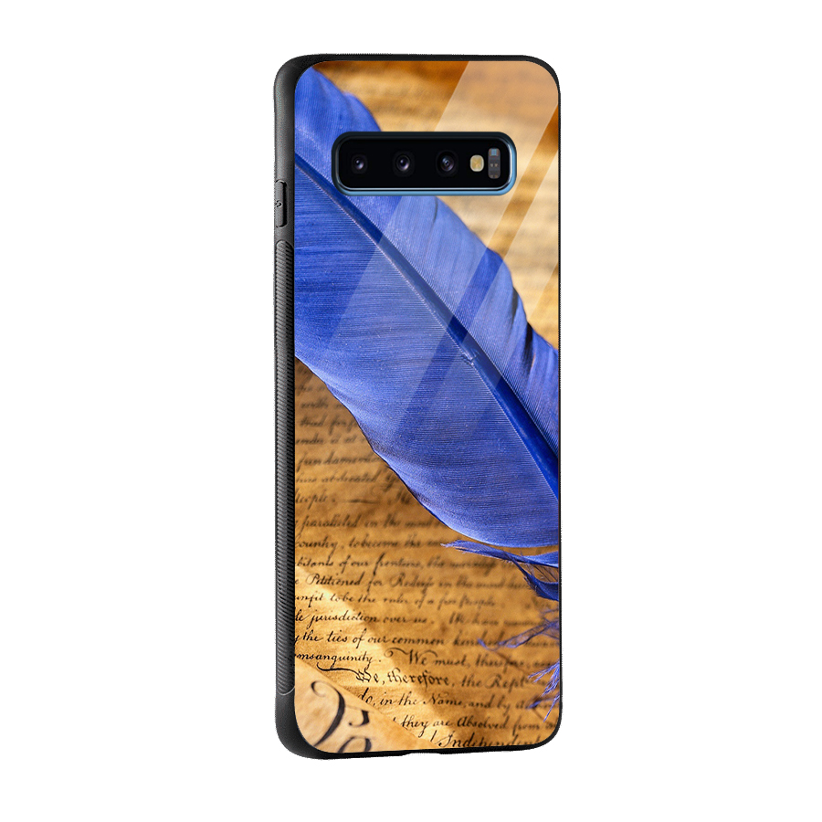 Beautiful Blue Feather Glass Back Case for Galaxy S10