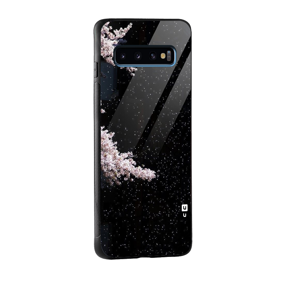 Beautiful Night Sky Flowers Glass Back Case for Galaxy S10