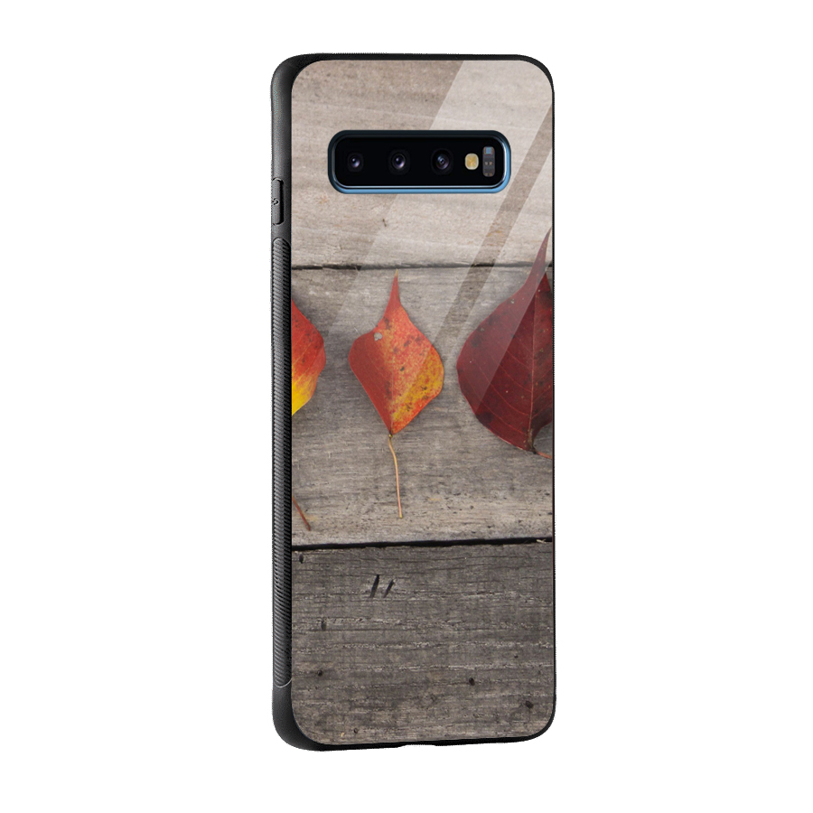 Beautiful Wood Leafs Glass Back Case for Galaxy S10