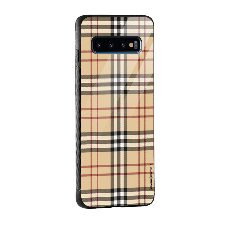 Beige Check Glass Back Case for Galaxy S10