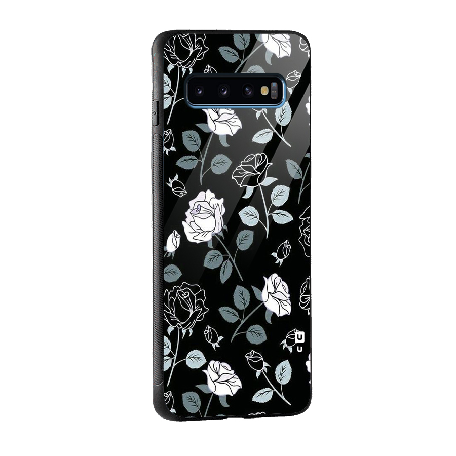 Black Artsy Bloom Glass Back Case for Galaxy S10