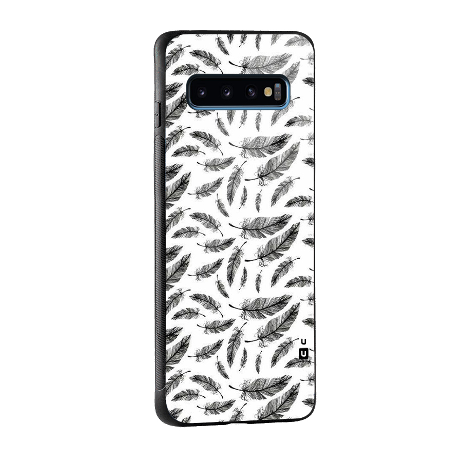 Black Feather Glass Back Case for Galaxy S10