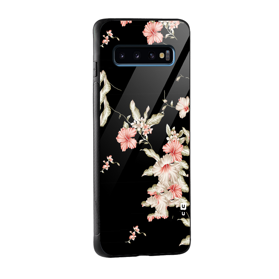 Black Floral Glass Back Case for Galaxy S10