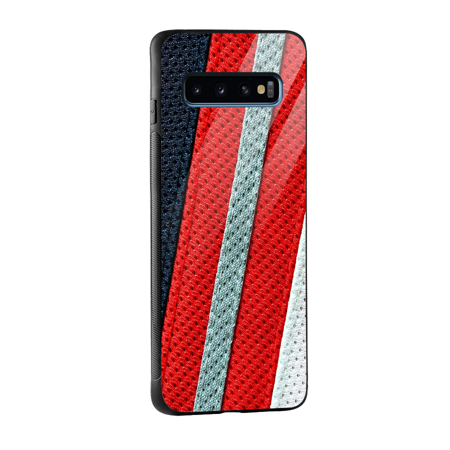 Black Red Grey Stripes Glass Back Case for Galaxy S10