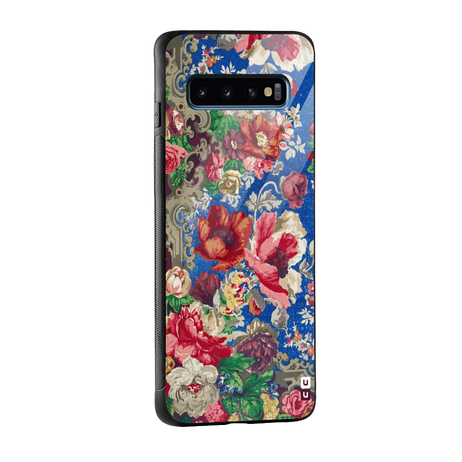 Block Printed Flowers Glass Back Case for Galaxy S10