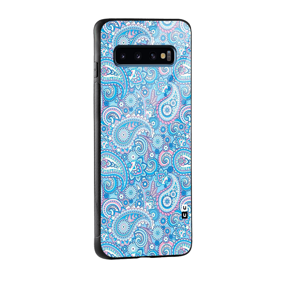 Blue Block Pattern Glass Back Case for Galaxy S10