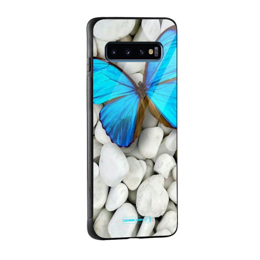 Blue Butterfly Glass Back Case for Galaxy S10