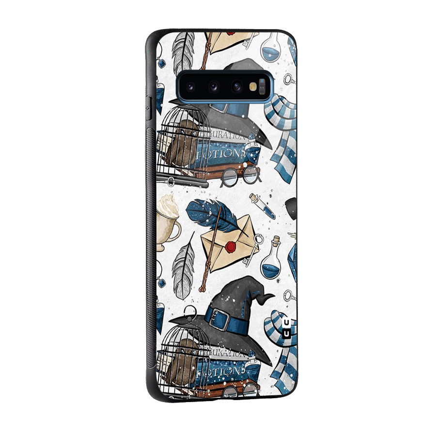Blue Feather Hat Design Glass Back Case for Galaxy S10