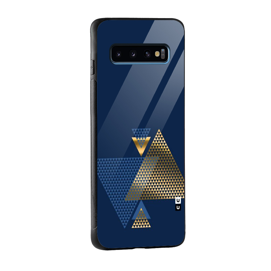 Blue Gold Triangles Glass Back Case for Galaxy S10