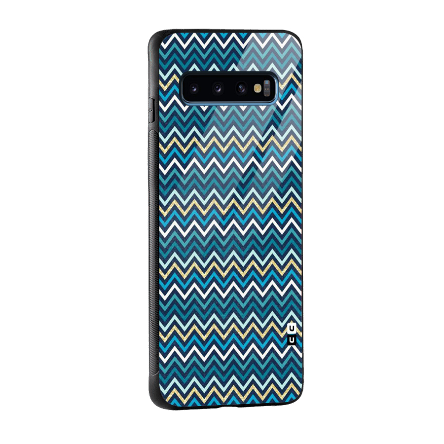 Blue Shades Chevron Pattern Glass Back Case for Galaxy S10