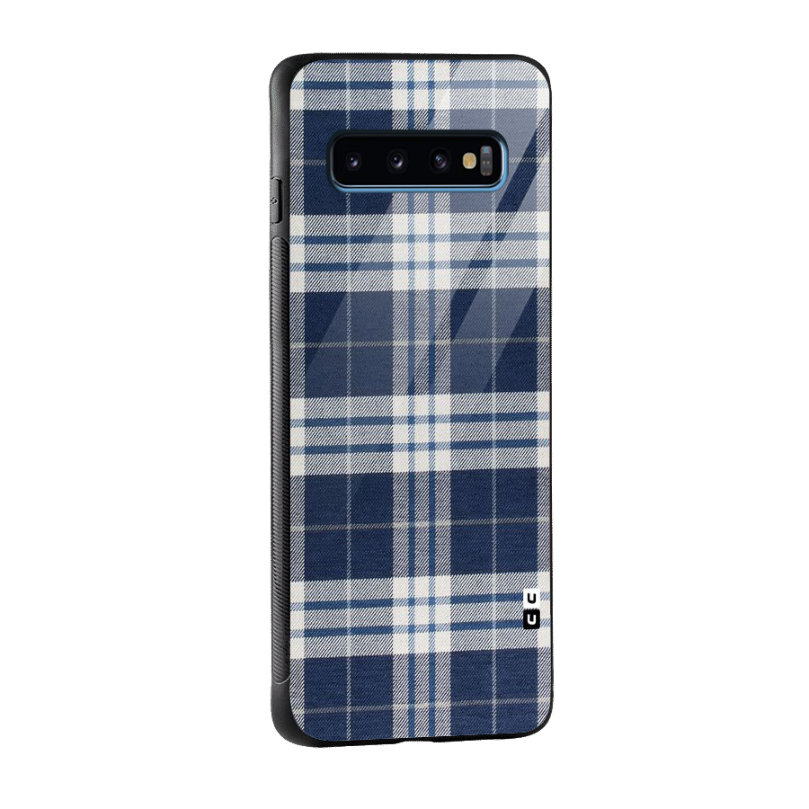 Blue White Check Glass Back Case for Galaxy S10