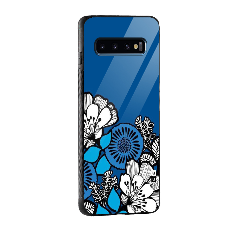 Blue White Flowers Glass Back Case for Galaxy S10