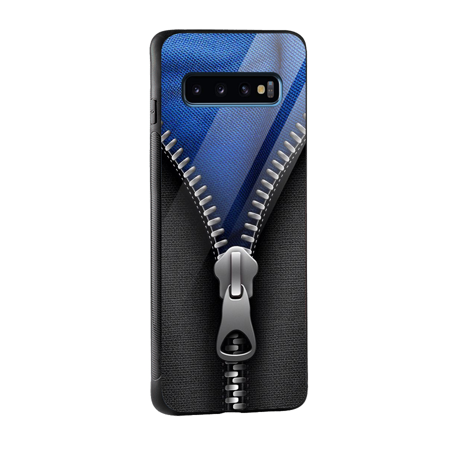 Blue Zipper Glass Back Case for Galaxy S10