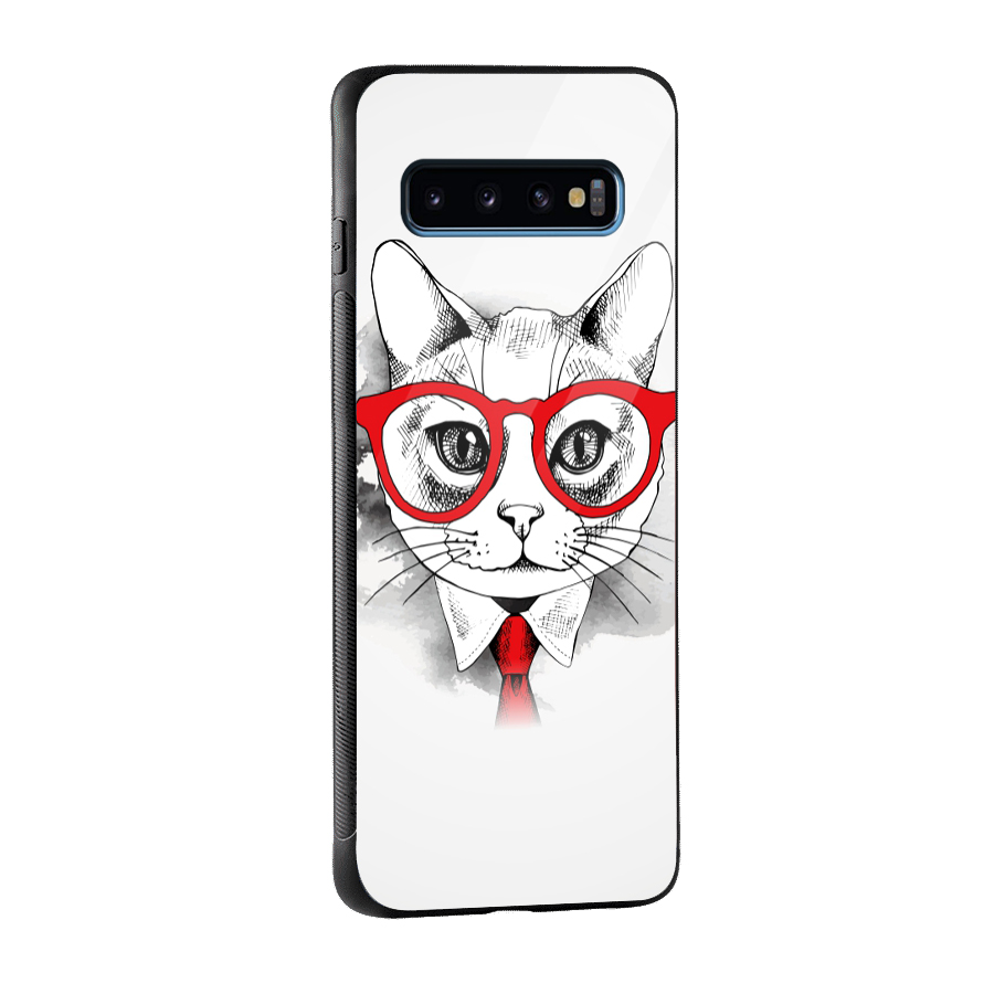 Business Cat Glass Back Case for Galaxy S10