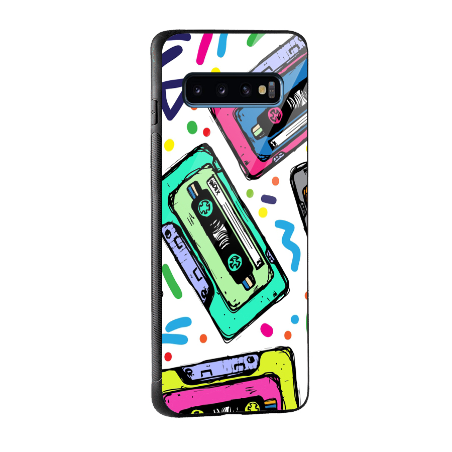 Cassette Pattern Glass Back Case for Galaxy S10