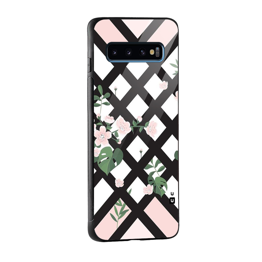 Check Floral Stripes Glass Back Case for Galaxy S10