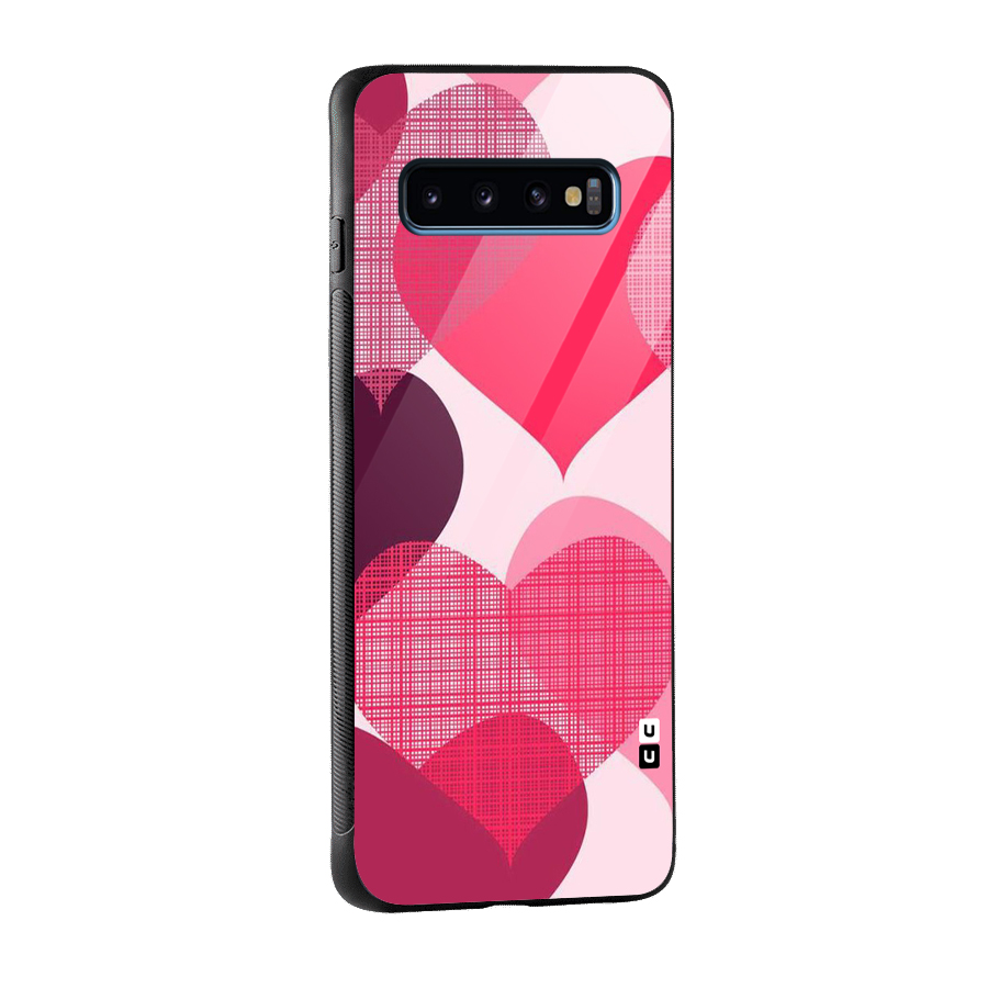 Check Pink Hearts Glass Back Case for Galaxy S10