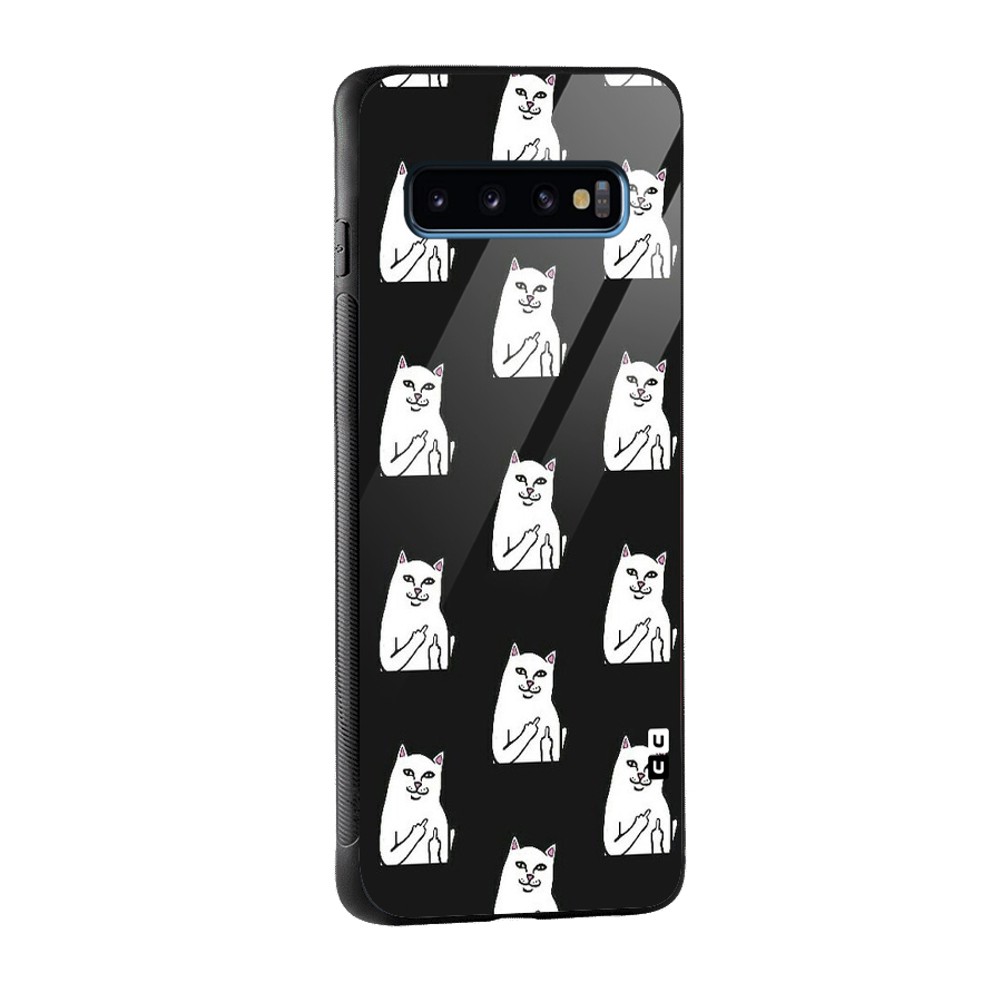 Chill Cat Pattern Glass Back Case for Galaxy S10