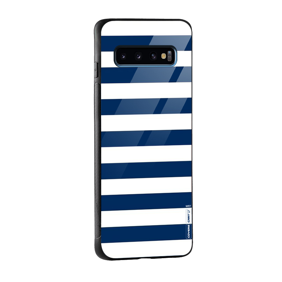 Classic Blue White Stripes Glass Back Case for Galaxy S10