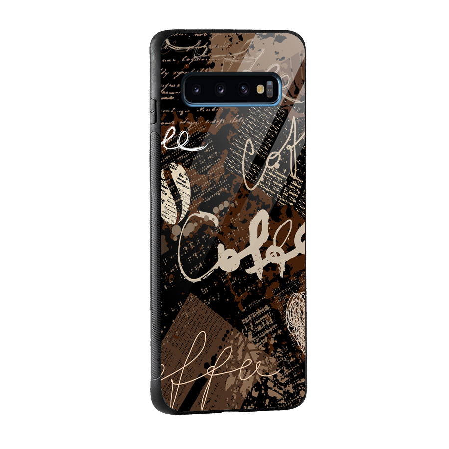 Coffee Scribbles Glass Back Case for Galaxy S10