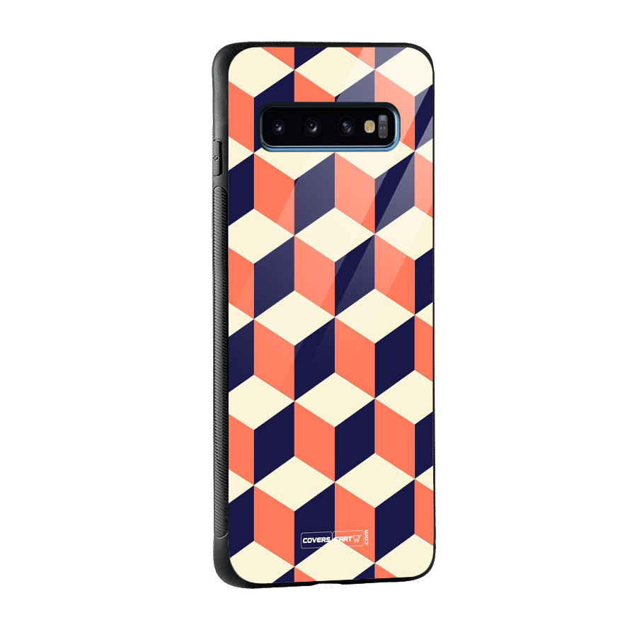 Cube Pattern Glass Back Case for Galaxy S10