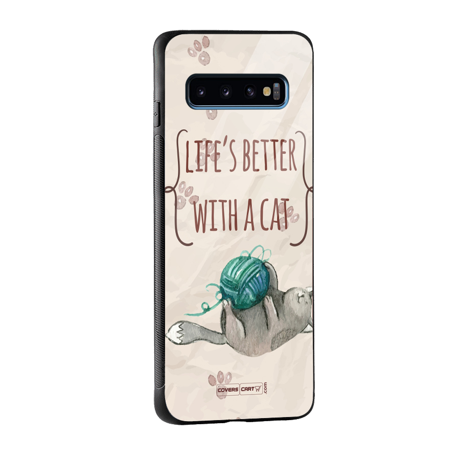 Cute Cat Glass Back Case for Galaxy S10