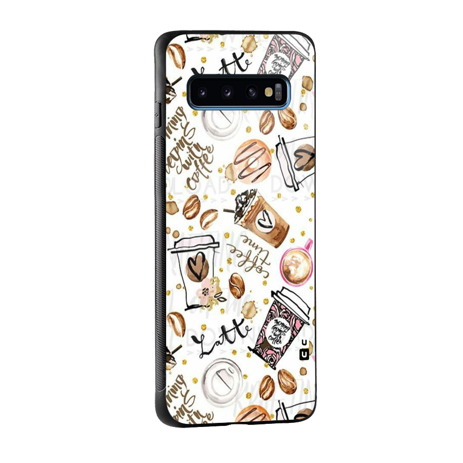 Cute Coffee Pattern Glass Back Case for Galaxy S10