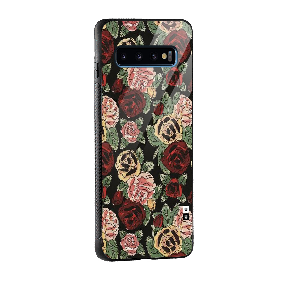 Dark Pastel Flowers Glass Back Case for Galaxy S10