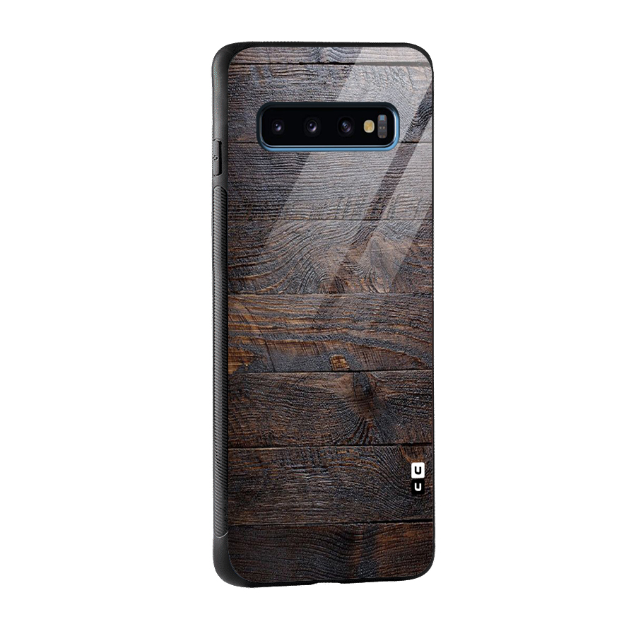 Dark Wood Printed Glass Back Case for Galaxy S10