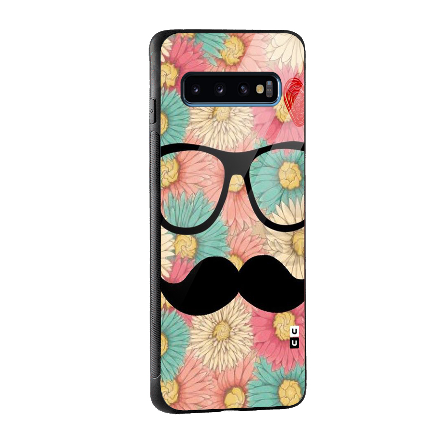 Floral Moustache Glass Back Case for Galaxy S10