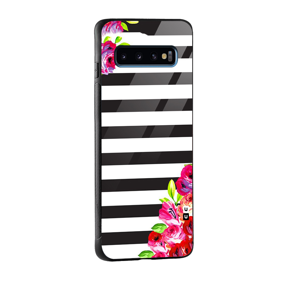 Floral Stripes Glass Back Case for Galaxy S10