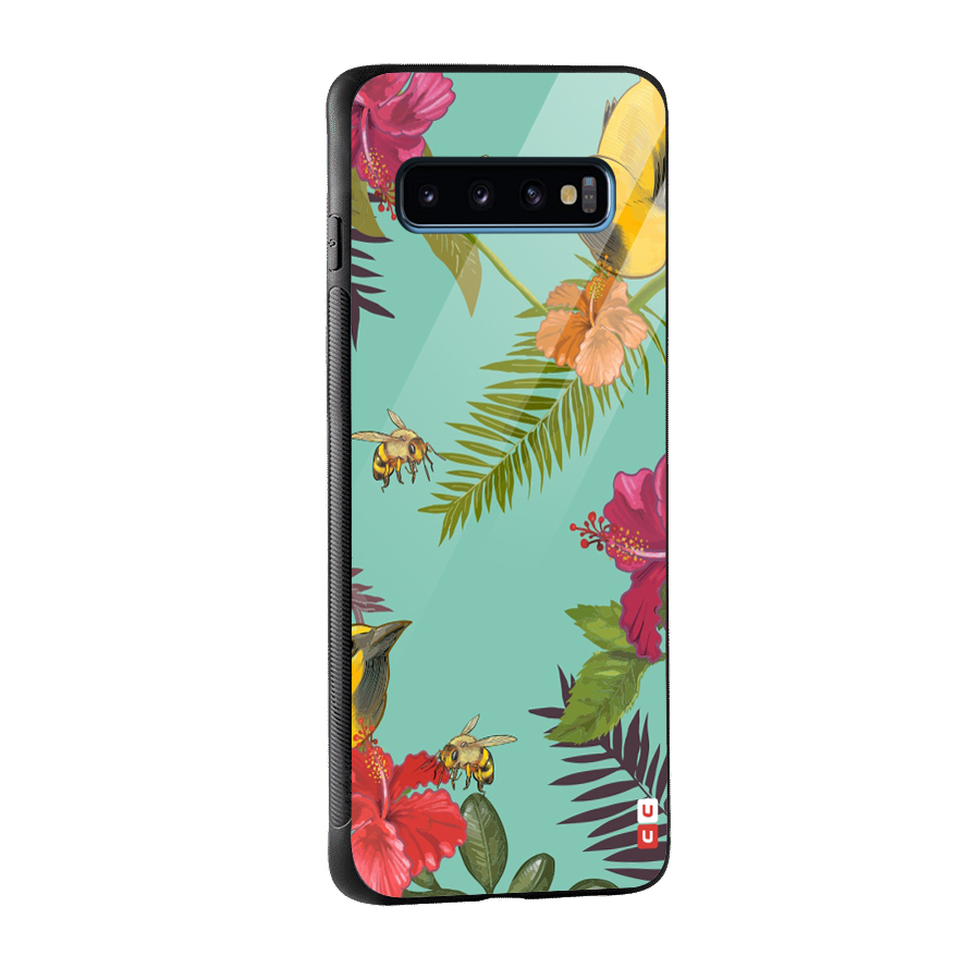 Flower Bird and Bee Glass Back Case for Galaxy S10