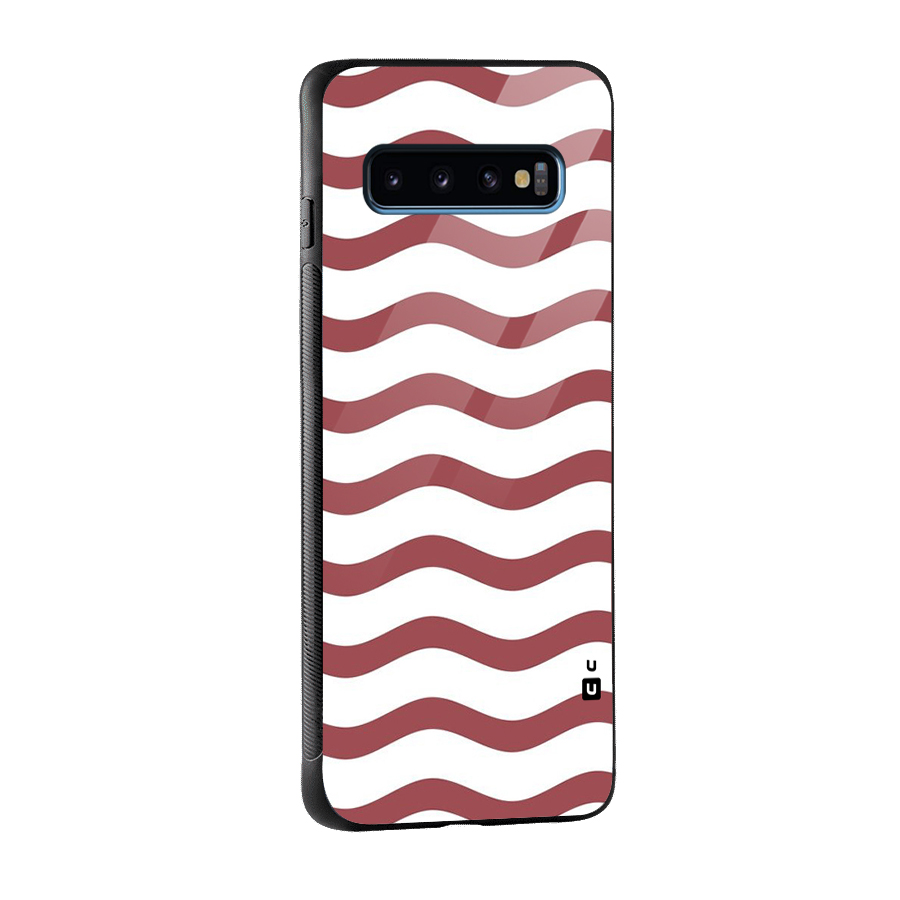 Flowing Stripes Red White Glass Back Case for Galaxy S10