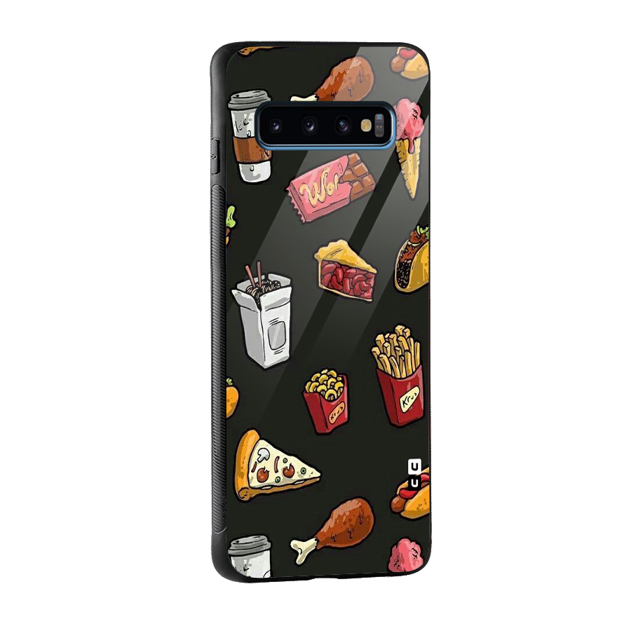 Foodie Pattern Glass Back Case for Galaxy S10